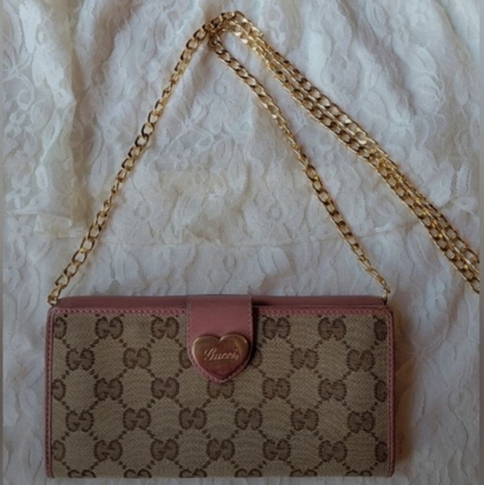Gucci Heart Wallet Only, Pink/ Tan